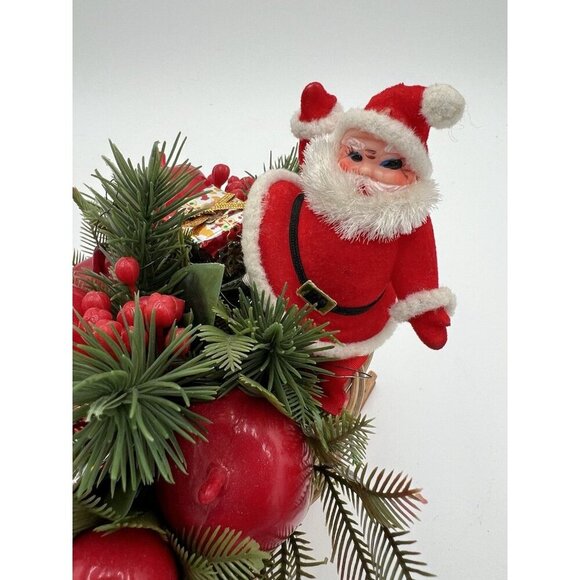 Vintage BoHo Kitsch Floral Christmas Holiday Arrangement in Wicker Sleigh - Picture 4 of 7